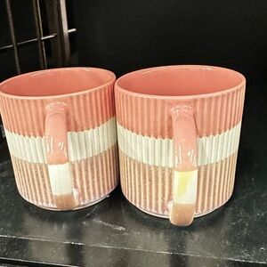 Cordon Bleu 14.5oz Striped Pink and White Ceramic Mugs set-2